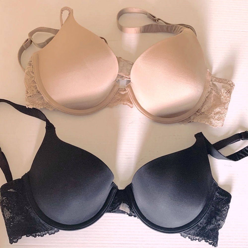 Calvin Klein padded bras with lace bundle of two bras black & tan both size 34A